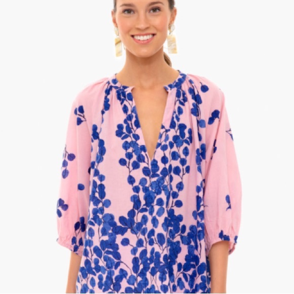 Tuckernuck Tops - Tuckernuck Ro’s Garden Marcia top in pink and blue block print M - L